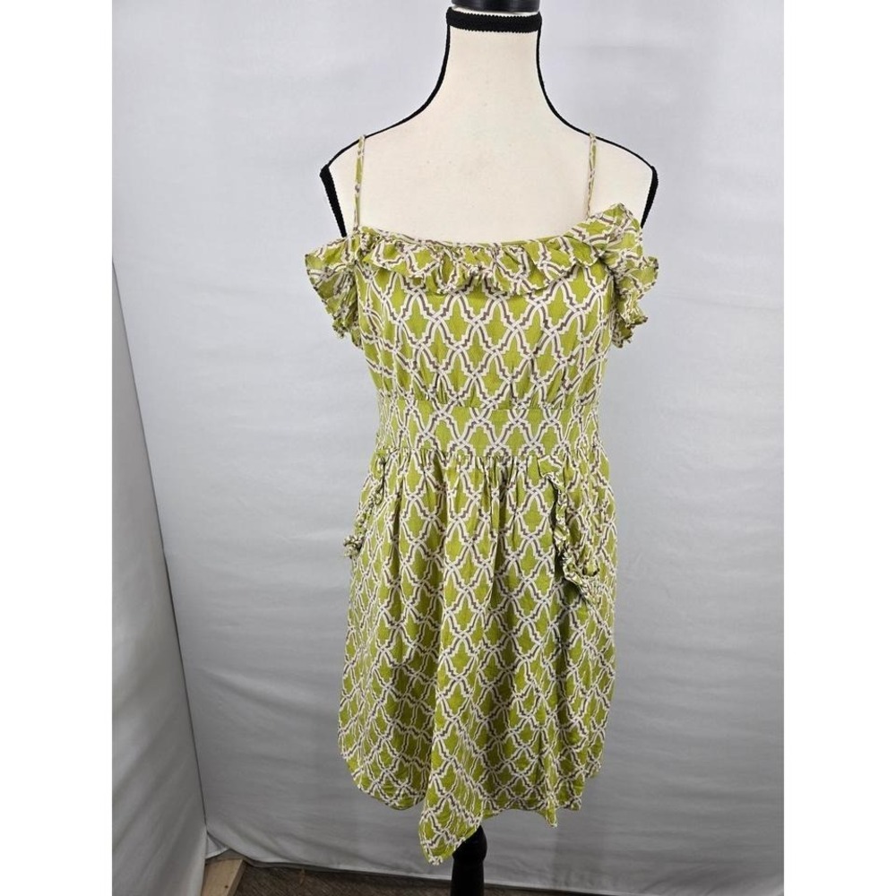 Jade Melody Tam Womens Lime Green Geometric Ruffle Cold Shoulder Sun Dress Small